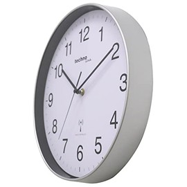 Technoline WT8030 Classic Radio-Controlled Wall Clock, Silver Frame, White Dial, Black Numerals, Diameter: 30 cm, Silver