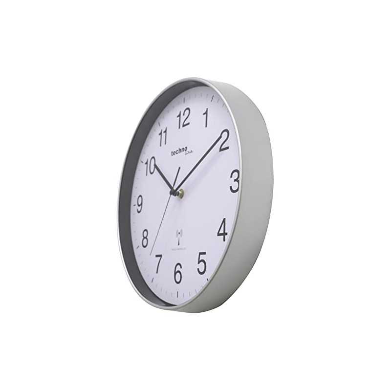 Technoline WT8030 Classic Radio-Controlled Wall Clock, Silver Frame, White Dial,