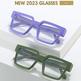 Kursan Square Black Glasses for Women Men Retro Oversized Thick Frame Clear Lens Eyeglasses (Purple)