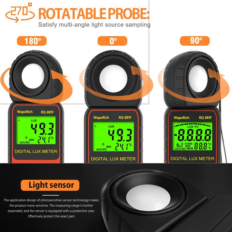 Light Meter, Illuminance Meter RQ-881F to Measure Light, Max Value