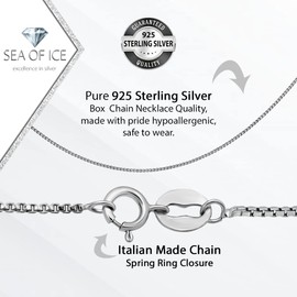 Sea of Ice Italian Box Chain Necklace – Silver Chain Necklace for Women and Men – 925 Sterling Silver Spring Ring Clasp Jewelry Chain – Multisize Silver Chain Unisex