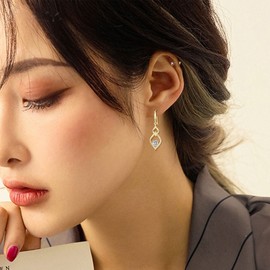 Sterling Silver Dangle Earrings for Women, Hypoallergenic Silver Drop Earring with Cubic Zirconia Double Twisted Linear Marquise Loops Wire CZ Earring Jewelry Girls Gifts, Gold