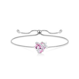 Vesitim Butterfly Bracelet for Women Sterling Silver Heart Jewelry Created Pink Tourmaline Charm Link Bracelet