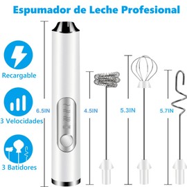 Espumador de Leche, 3 en 1 Batidora de Mano Electrico Recargable USB con 3 Velocidades Ajustables, Batidora de Leche Espuma con 3 Batidores Acero Inoxidable para Café, Latte, Capuchino(Blanco)…