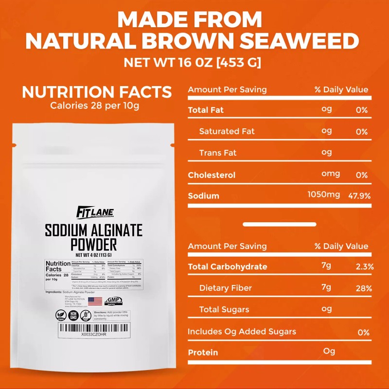 Fit Lane Nutrition Sodium Alginate Powder, Food Grade Bulk Powder