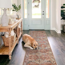 Bavni 2x8 Runner Rug Non Slip, Machine Washable Rug Runners for Hallways, Vintage Distressed Print Kitchen Runner, Low Pile Lightweight Carpet Runner for Entryway Laundry Bedroom Bathroom Spice Sky