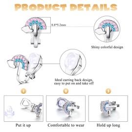 CASSIECA 8 Pairs of Clip-On Earrings for Girls, Children's No Piercings, Flowers, Butterflies, Cat Paws, Stars, Heart, Hypoallergenic Earrings, Zircon, Girls Fancy Dress Jewellery, Rubber