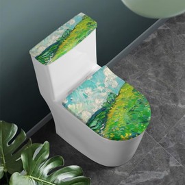 CREAMIC Van Gogh Wheatfield Juego de 2 Piezas Funda para Tapa de Inodoro Funda para Asiento de Inodoro Fácil de Limpiar Súper Suave Funda para Tanque de Inodoro Fundas de Asiento se Adaptan a la