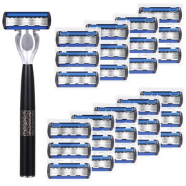 Leriton 28 Pcs Disposable Men's Razors Set Refillable 6-Blade Sensitive Skin Razor Kit for a Comfortable Shave, 1 Handle and 27 Cartridges