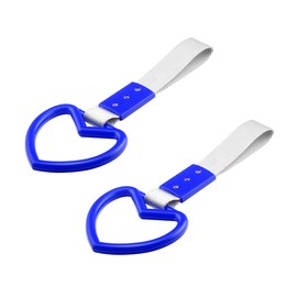 Fekey&JF 2PCS Tsurikawa Rings Heart-Shaped Car Hand Strap, Rear Bumper Warning Loop Janpanese Heart Handle for SUV, Subway, Bus, Auto Interior Exterior Warning Decoration (Blue/White)