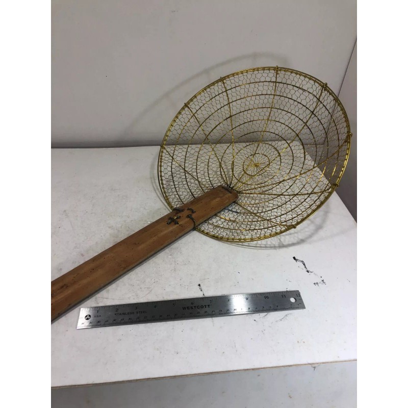 Unbranded Brass Chinese Restaurant 14" Spider Skimmer with Bamboo Handle