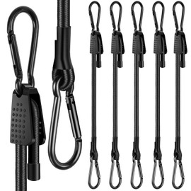 6 Pack Bungee Cords with Hooks，Upgraded Heavy Duty Outdoor Carabiner Bungee Cord，Black Elastic Bungee Straps Easy to Adjust (7"-65"), for Cargo, Camping, Bike Racks, Tents, Luggage