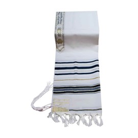 100% Wool Tallit Prayer Shawl in Black and Gold Stripes Size 18" L X 72" W