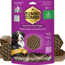 Yummy Combs - Dog Dental Treats | Removes Tartar - Vet VOHC Approved | A Yummy Treat for Teeth Cleaning - Chicken Protein | for Large Dogs (12oz, 9 Count)