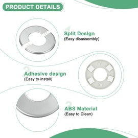 M METERXITY 2-Pack Wall Split Flange, for 2 Inch/50mm OD Pipe ABS Escutcheon Plate Round Self-Adhesive Plumbing Cover Plates for Water Pipe/Faucet [Silver Tone]