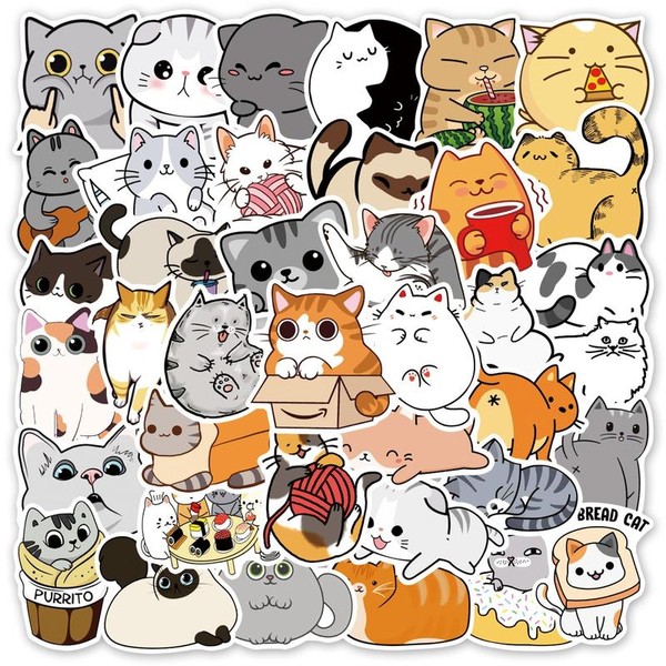 50pcs Cute Cat Series Graffiti Stickers, Waterproof Decorative Stickers, Creative