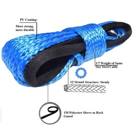 DEDC 1/4" x 50' Synthetic Winch Rope, Winch Cable Rope with Sheath for ATVs Winches UTV SUV Truck Boat (6mm x 15m)