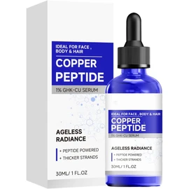 Suero de Péptido de Cobre GHK-CU al 1% para Rostro, Cuerpo y Cabello – Suero Hidratante y Reafirmante Potenciado con Péptidos para una Piel Radiante y Suave – Hidratante Diario Ligero No Pegajoso para Todo Tipo de Piel, 30ml