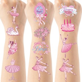 Ballet Party Temporary Tattoos - 6 Sheets Dance Party Decorations Birthday Supplies, Princess Tattoo Stickers, Dancer Design Treat Bags Favors for Girls(3 Styles)