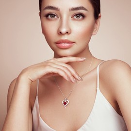 AM ANNIS MUNN 18K White Gold Infinity Heart Necklace, Birthstone Necklace for Women Filled 925 Sterling Silver, Diamond Jewelry for Womens Birthday Gifts for Women Wife