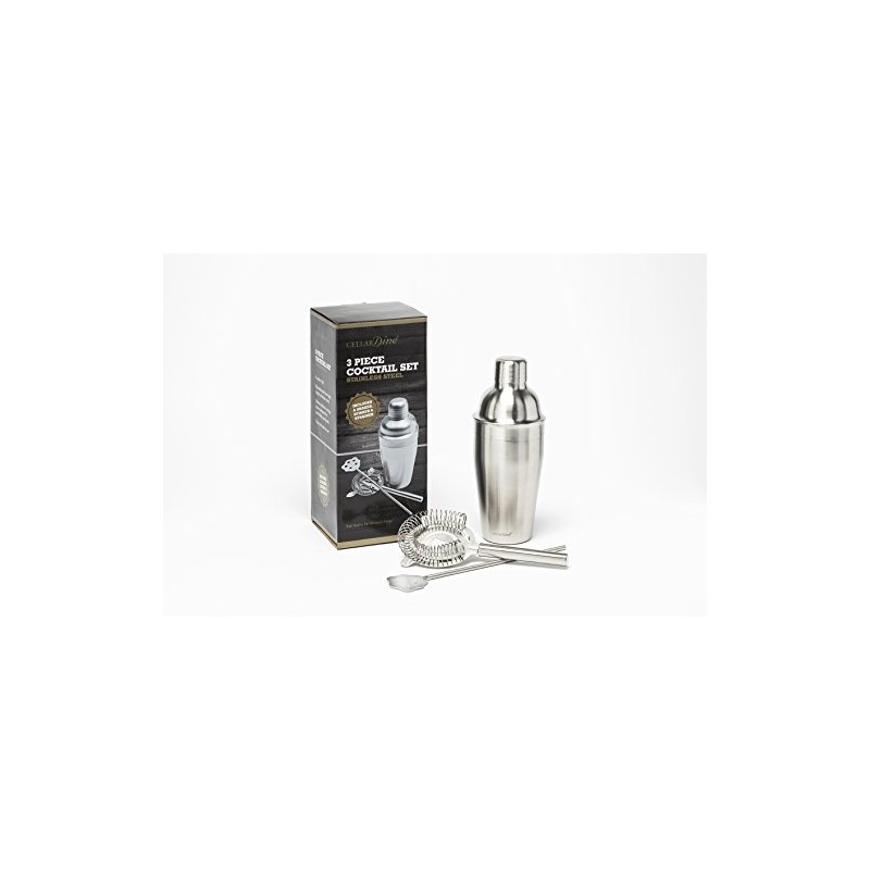 Cellardine 3 Piece Cocktail Set, Stainless Steel, Silver, One Size