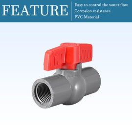 QUARKZMAN 1/2 Inch PVC Ball Valve x 2 Pieces Compact T-Handle Round Socket Female Threaded Ball Valve for Water Pipe Irrigation Pipe Connection System [Red Grey]