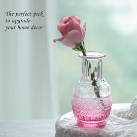 Bud Vases Set of 12,Glass Bud Vases in Bulk,Small Flower Vases for Centerpieces,Mini Vintage Vase for Wedding, Home Table Decor,Christmas,Party Decoration,Pink