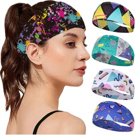Diademas Deportivas, Banda para el Sudor, Banda para la Cabeza Deportiva de 5 Piezas, Ntideslizante Sweatband Transpirable Hairband para Correr, Yoga,Tenis, Ciclismo, Cardio, Ejercicio de Gimnasio