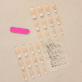 White French Tip Press on Nails Medium Aritifical Square Fake Nails Rhinestones Butterfly Design Arcylic False Nails Full Cover Reusable Coffin Nails Nature Fit Stick on Nails Glue on Nails for Women