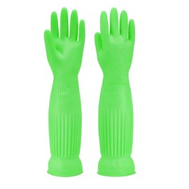YIOIY Reusable Household Gloves,Rubber Dishwashing Gloves,Extra Thickness,Long Sleeves,Kitchen Cleaning,Indoor and Outdoor Cleaning (Green, L)