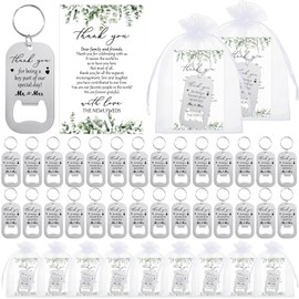 FoldTier 100 Sets Wedding Gifts for Guests Key Bottle Opener Beer Bottle Opener Keychain Wedding Thank You Cards and Organza Bag Wedding Favors for Guests Bridal Shower Thank You Gift
