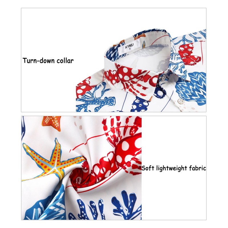 KYKU Mens Printed Short Sleeve Button Down Shirts Men's Hawaiian