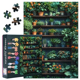 Potted Plant Art 1000 Piece Jigsaw Puzzles for Adults, Family Challenging Puzzle Game (Green Leaf Theme), Birthday Party Gift for Men Women Home Decor Succulent Series (27.5"x19.7")