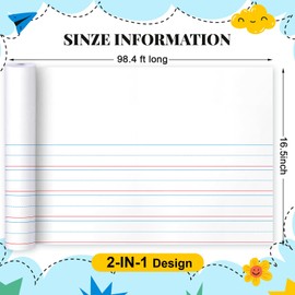 Jetec 1 Roll Blank Lined Paper for Kid to Write Story and Draw 16.5 Inch x 98.4 ft Large Handwriting Picture Paper Roll for Teacher Classroom Preschool Elementary Educational Learning Management Tool