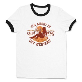 It's About to Get Western up in Here Ringer Tee Shirt Unisex Large White/Black