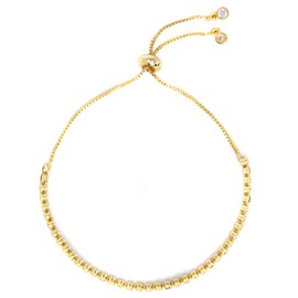 by you Women Fashion Cubic Zirconia Charm Tennis Adjustable Pull String Bracelet Gold Silver Color (Multi Stones 3mm - Gold)