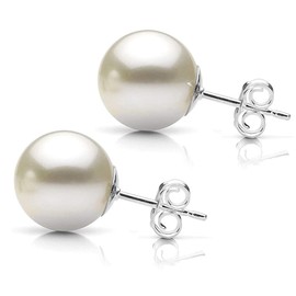 14K White Gold 7-7.5mm Genuine Freshwater Cultured White Pearl Stud Earrings and Pendant Necklace Set, 18"