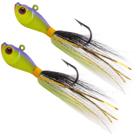 Bucktail Jigs Saltwater Hair Jigs Head Fluke Fishing Lures Bait for Bass Walleye Striper Surf Fishing Jig 1/4oz 2pcs