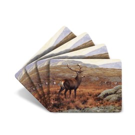 Julian Friers Stag Highlands Large Table Mats by Wildlife Artist Set of 4 - Non-slip - Cork-backed Placemat Set