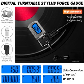 Turntable Cartridge Alignment Kit 4PCS - Digital Stylus Force Scale, VTA Azimuth Ruler, Alignment Protractor and Circular Bubble Level, Vinyl Turntable Accessories for Record Stylus Alignment