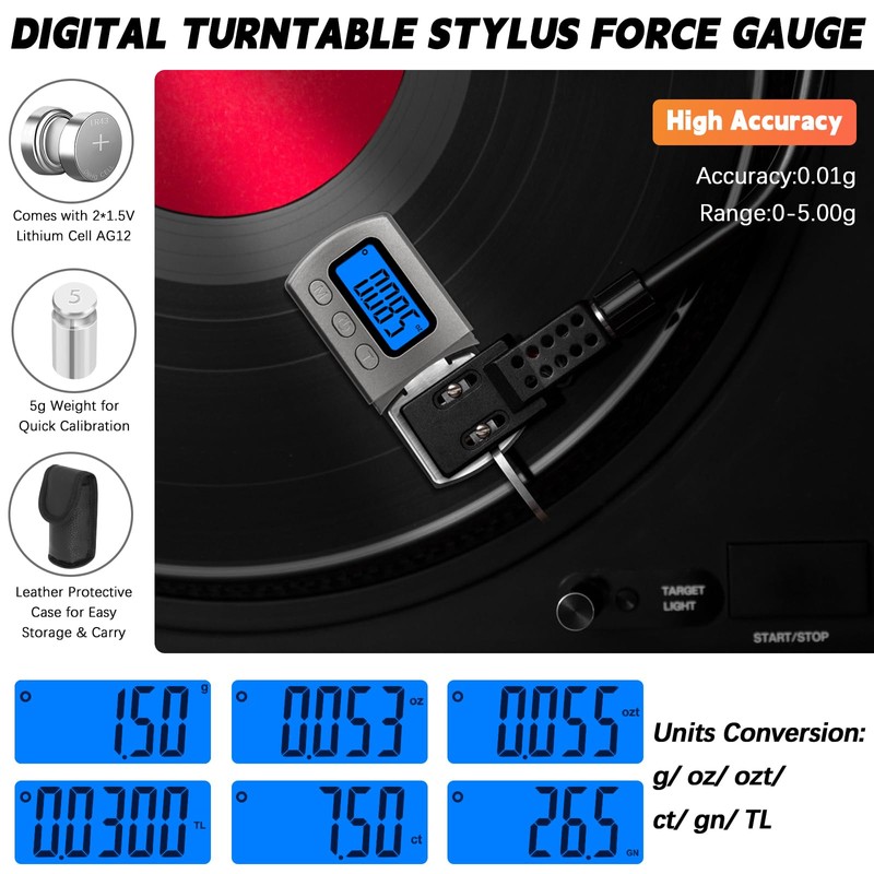 Turntable Cartridge Alignment Kit 4PCS - Digital Stylus Force Scale,
