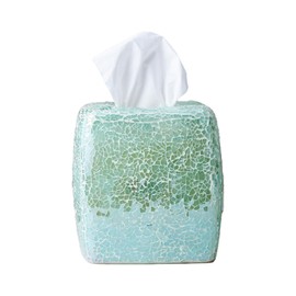 Handmade Mosaic Glass Tissue Box Cover, Square Decorative Holder, Turquoise Color