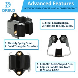 DRELD 5Pcs Mop Broom Holders, Heavy-duty Tools Storage Organizer Wall Mounted Tidy Bracket with Screws for Garage, Garden, Yard, Shed, Kitchen, Bathroom, Shovel, Rake, Broom, Axe, Drill, Trimmer