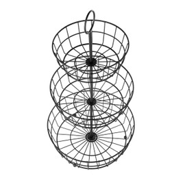 HANZE 3-Tier Wire Fruit Basket Bowl, Detachable Vegetable Bread Basket Display Storage Stand, Design for Kitchen, Bathroom Organization, Brown