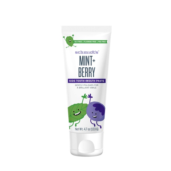 Schmidt's Tooth and Mouth Paste Naturally Flavoured for kids, for Clean Teeth, Mint & Berry, fluoride-free and plant-based 133 g