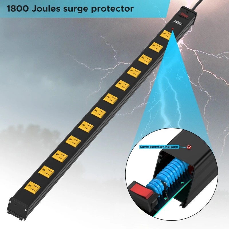CRST 12-Outlet Heavy Duty Surge Protector Power Strip Bar 1800