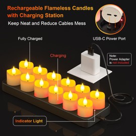 SoulBay Flameless Candles with Remote Timer & Charging Base, 12pcs USB Rechargeable Battery Flickering LED Small Votives Lights for Table Dinner Weddings Holidays General Decor, No Battery Required