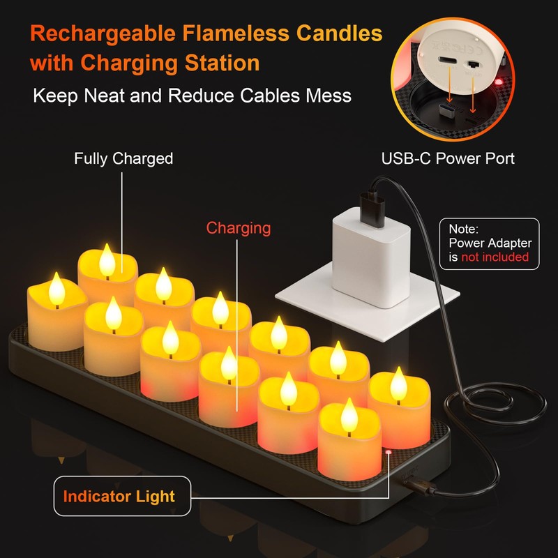 SoulBay Flameless Candles with Remote Timer & Charging Base, 12pcs
