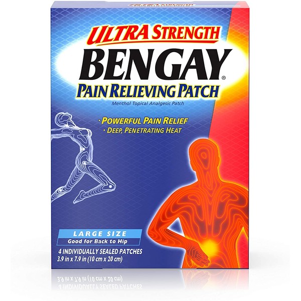 Bengay Ultra Strength, Pain Relieving Patch, Large Size, 4 Count - Buy Packs and SAVE (Pack of 3)