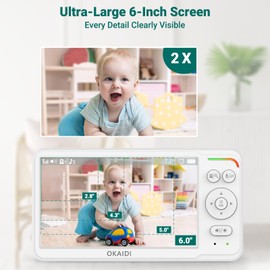 OKAIDI Baby Monitor with Camera and Audio,6" IPS Screen Baby Camera Monitor with 30H Battery,1000ft Range,Night Vision,Baby Monitor No WiFi,2-Way Talk & 150 Languages Support(Ideal for Home & Travel)
